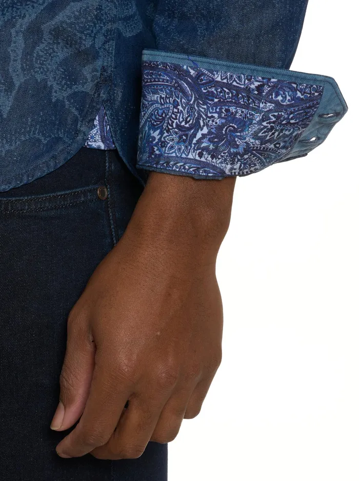 Robert Graham Long Sleeve Button Down Shirts Men FLOWER THROWER LONG SLEEVE BUTTON DOWN SHIRT Indigo