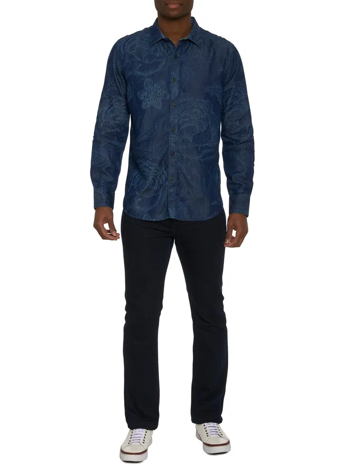 Robert Graham Long Sleeve Button Down Shirts Men FLOWER THROWER LONG SLEEVE BUTTON DOWN SHIRT Indigo