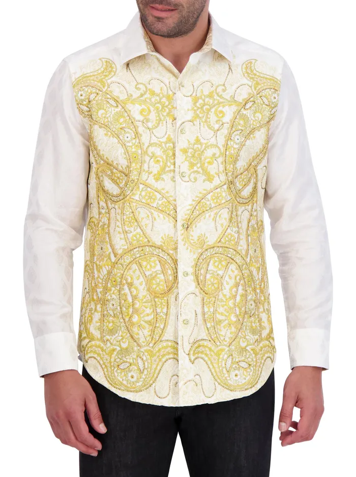 Robert Graham Long Sleeve Button Down Shirts Men LIMITED EDITION THE 24 KARAT LONG SLEEVE BUTTON DOWN SHIRT White