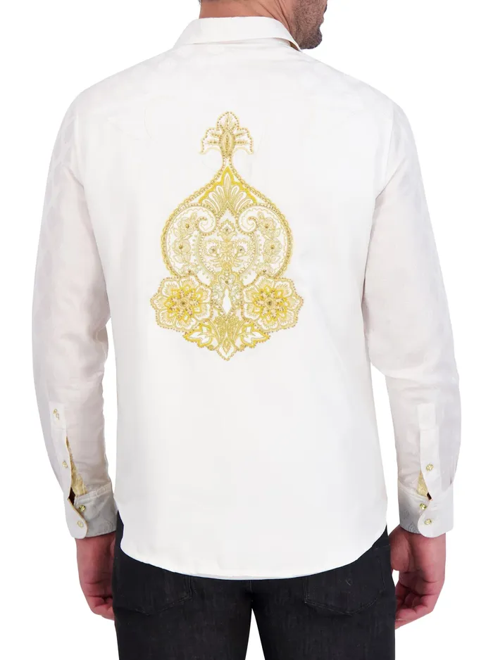 Robert Graham Long Sleeve Button Down Shirts Men LIMITED EDITION THE 24 KARAT LONG SLEEVE BUTTON DOWN SHIRT White