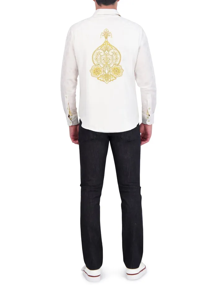 Robert Graham Long Sleeve Button Down Shirts Men LIMITED EDITION THE 24 KARAT LONG SLEEVE BUTTON DOWN SHIRT White