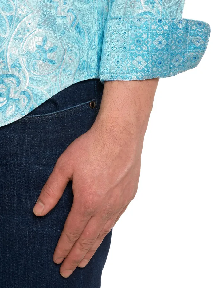 Robert Graham Long Sleeve Button Down Shirts Men LIMITED EDITION THE BLUE EYES LONG SLEEVE BUTTON DOWN SHIRT Light Blue