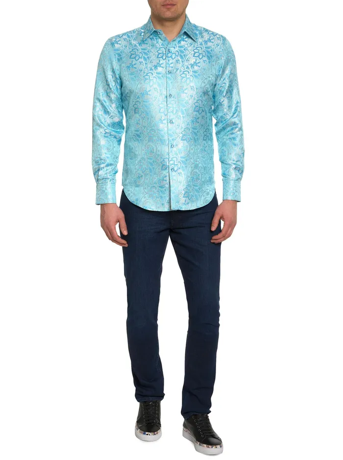 Robert Graham Long Sleeve Button Down Shirts Men LIMITED EDITION THE BLUE EYES LONG SLEEVE BUTTON DOWN SHIRT Light Blue