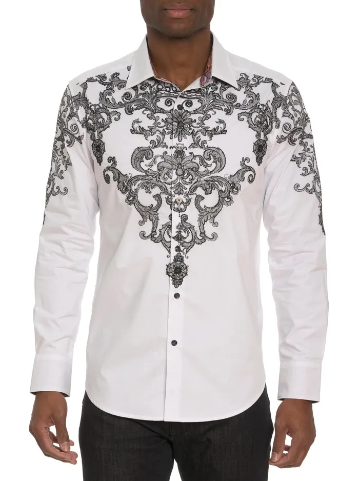 Robert Graham Long Sleeve Button Down Shirts Men LIMITED EDITION THE FINE FILIGREE LONG SLEEVE BUTTON DOWN SHIRT White
