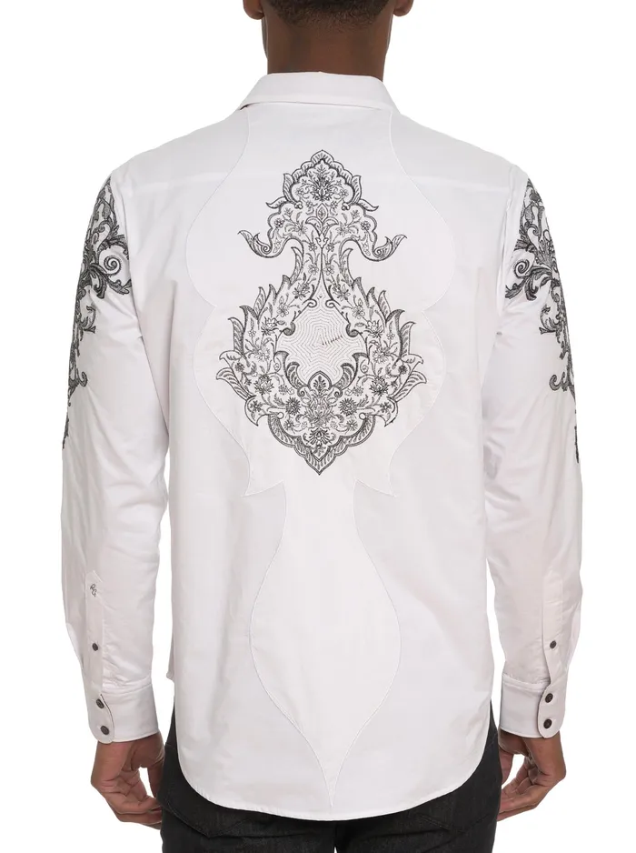 Robert Graham Long Sleeve Button Down Shirts Men LIMITED EDITION THE FINE FILIGREE LONG SLEEVE BUTTON DOWN SHIRT White