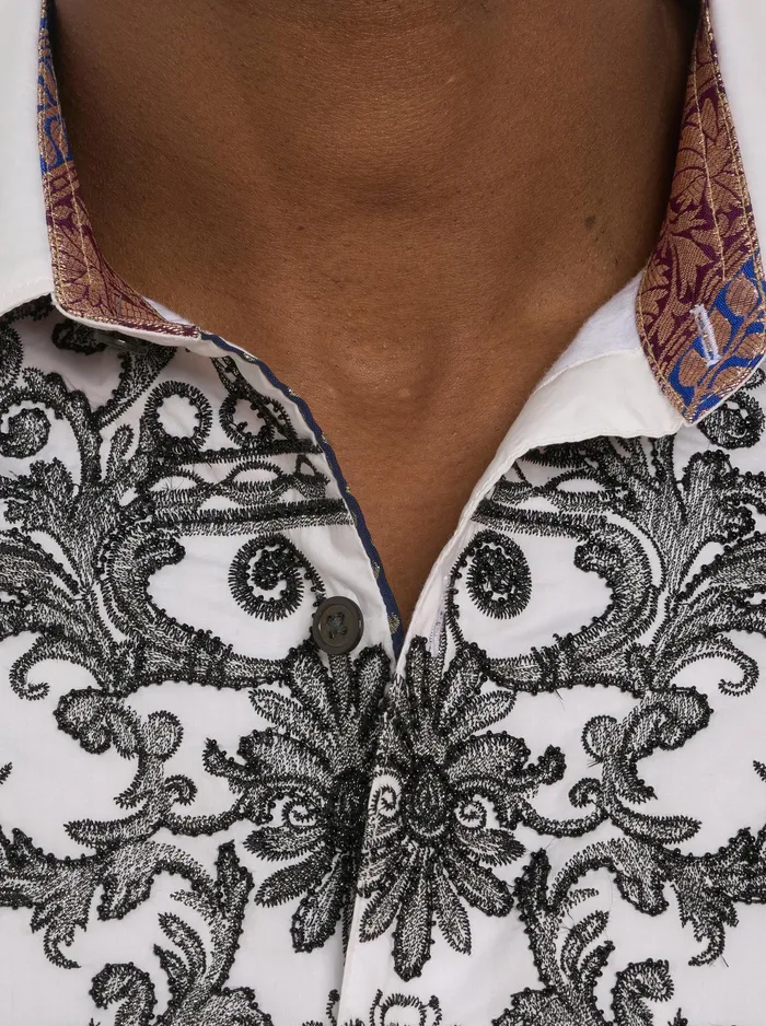 Robert Graham Long Sleeve Button Down Shirts Men LIMITED EDITION THE FINE FILIGREE LONG SLEEVE BUTTON DOWN SHIRT White