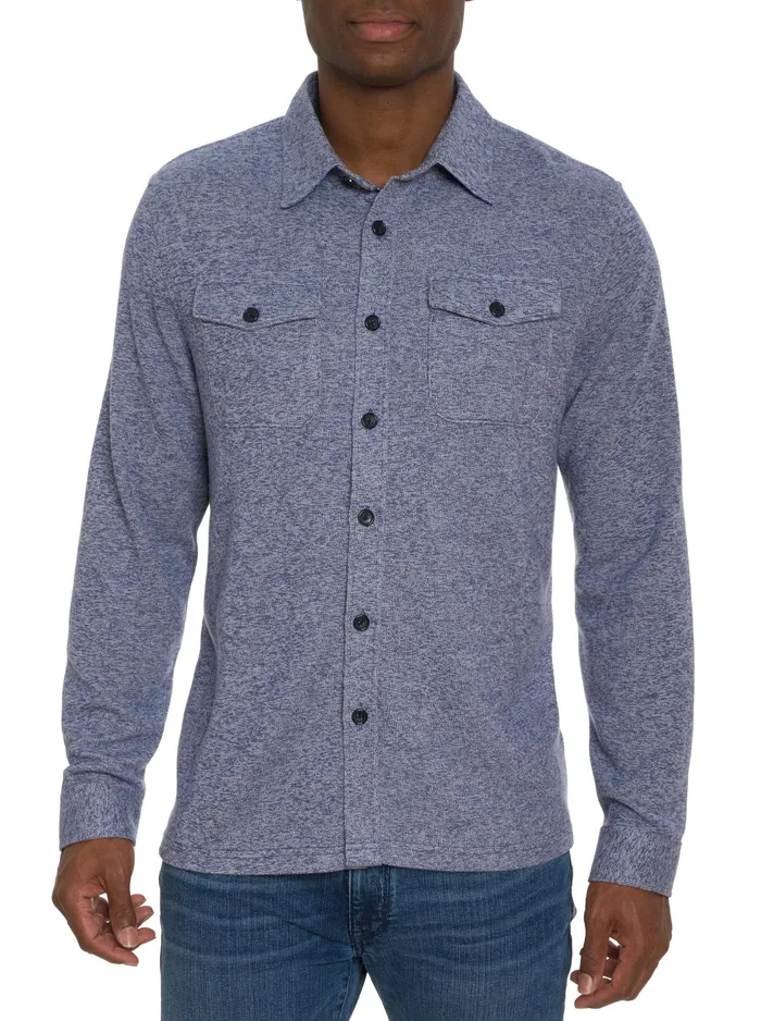 Robert Graham Long Sleeve Button Down Shirts Men ORTIS LONG SLEEVE BUTTON FRONT KNIT SHIRT Navy Robert Graham Long Sleeve Button Down Shirts Men ORTIS LONG SLEEVE BUTTON FRONT KNIT SHIRT Navy