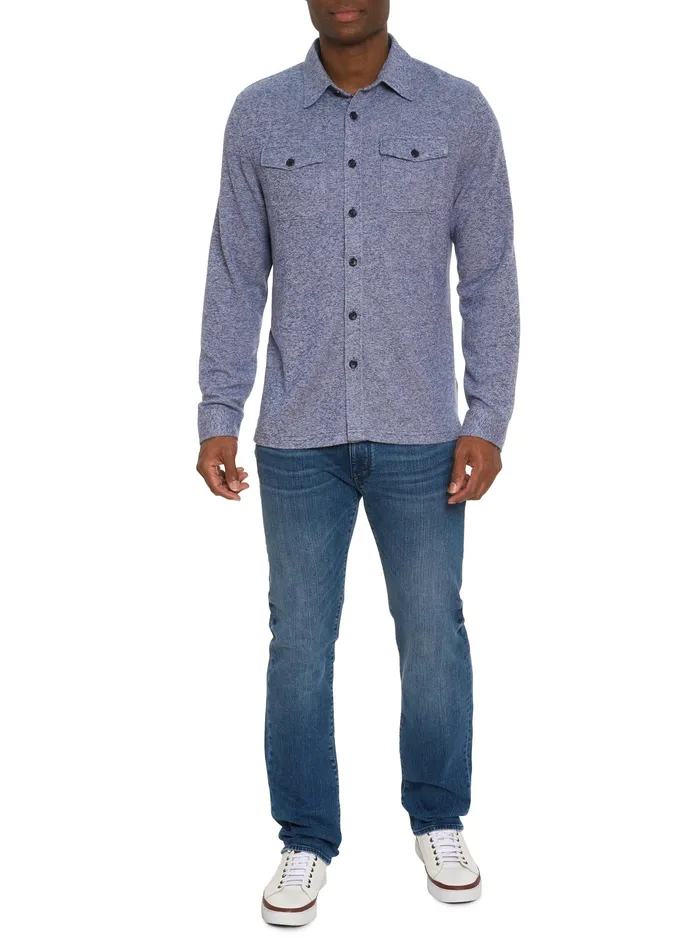Robert Graham Long Sleeve Button Down Shirts Men ORTIS LONG SLEEVE BUTTON FRONT KNIT SHIRT Navy