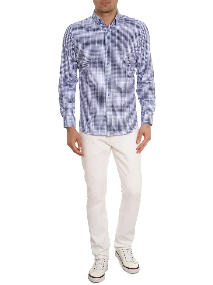 Robert Graham Long Sleeve Button Down Shirts Men RIZZO MOTION LONG SLEEVE KNIT BUTTON DOWN SHIRT Blue