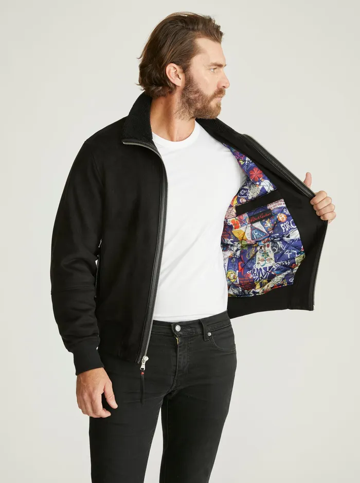 Robert Graham Outerwear Men VEGAN SUEDE BOMBER Black