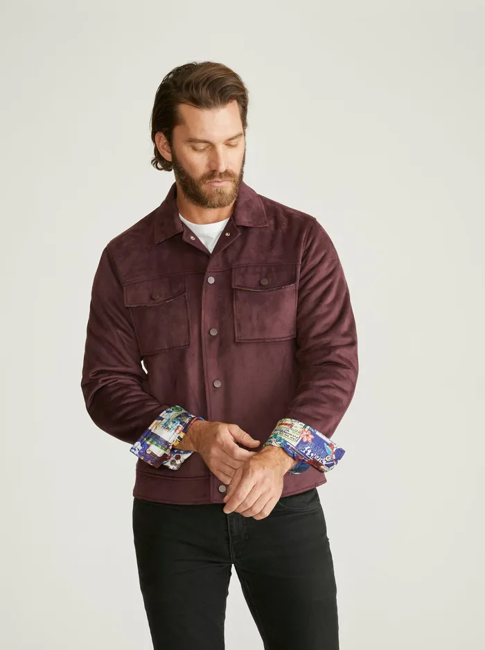 Robert Graham Outerwear Men VEGAN SUEDE TRUCKER JACKET Maroon