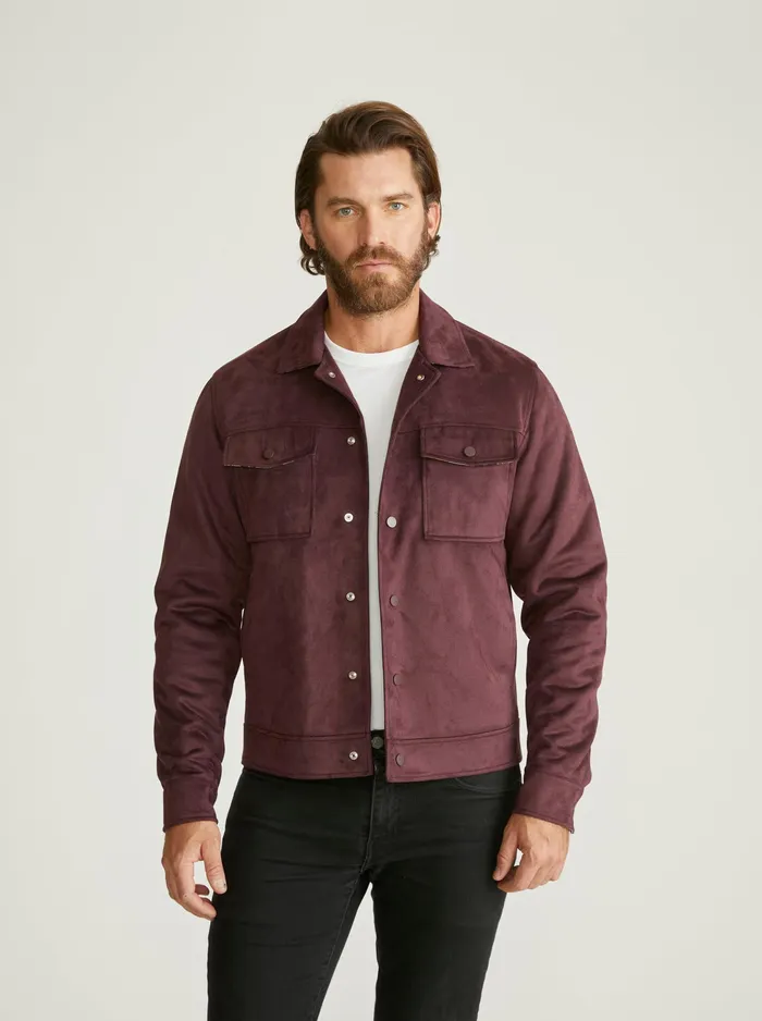 Robert Graham Outerwear Men VEGAN SUEDE TRUCKER JACKET Maroon