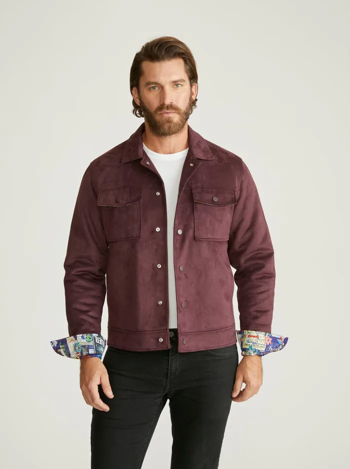 Robert Graham Outerwear Men VEGAN SUEDE TRUCKER JACKET Maroon