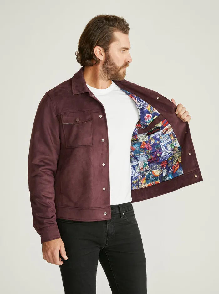 Robert Graham Outerwear Men VEGAN SUEDE TRUCKER JACKET Maroon