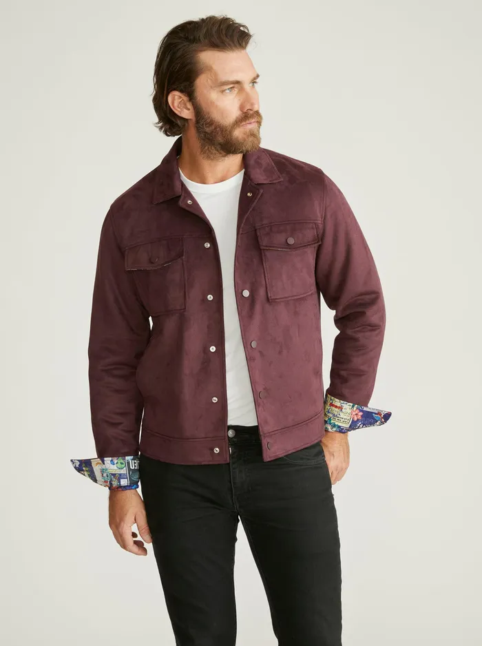 Robert Graham Outerwear Men VEGAN SUEDE TRUCKER JACKET Maroon