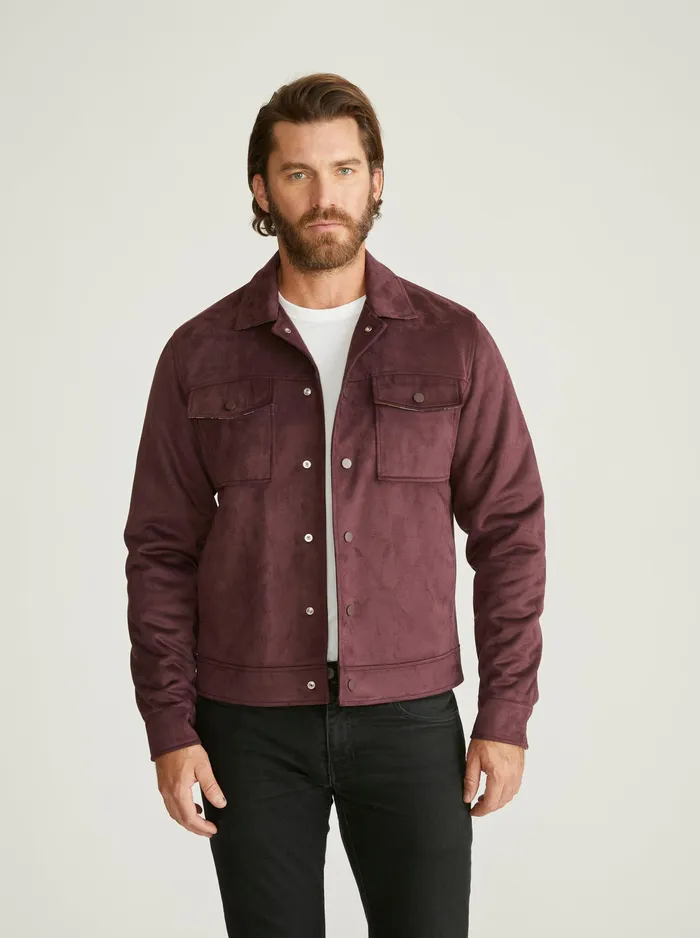 Robert Graham Outerwear Men VEGAN SUEDE TRUCKER JACKET Maroon