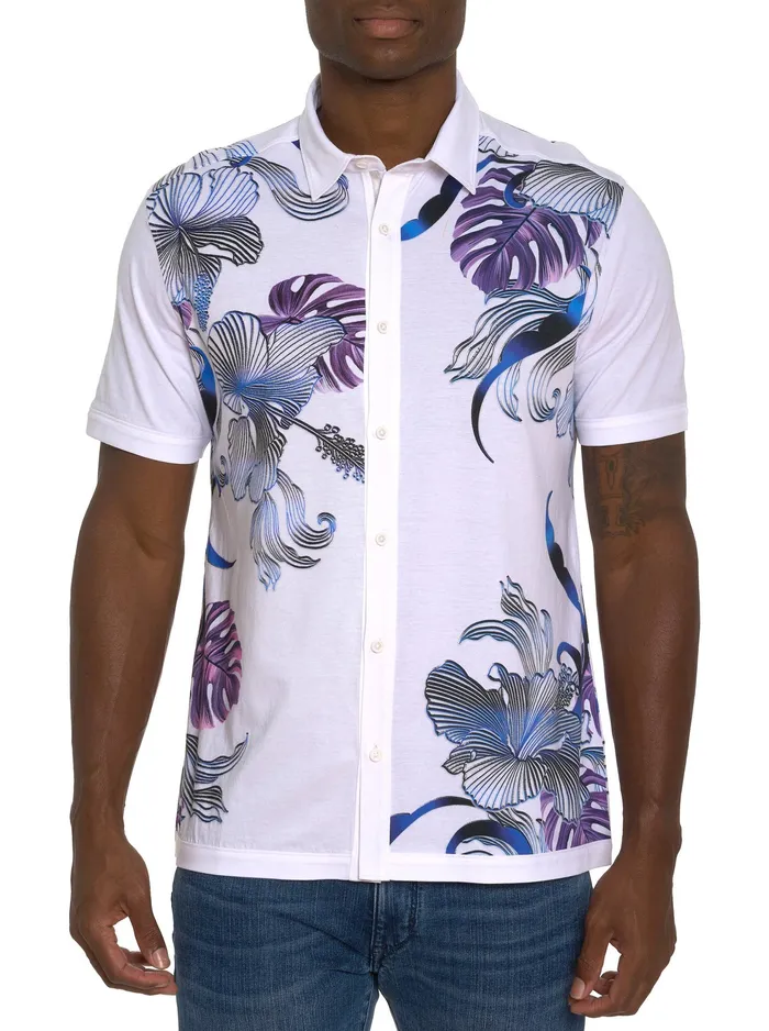 Robert Graham Short Sleeve Button Down Shirts Men ODESSY SHORT SLEEVE KNIT SHIRT White