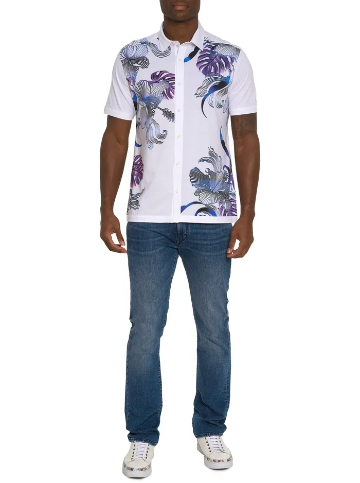 Robert Graham Short Sleeve Button Down Shirts Men ODESSY SHORT SLEEVE KNIT SHIRT White