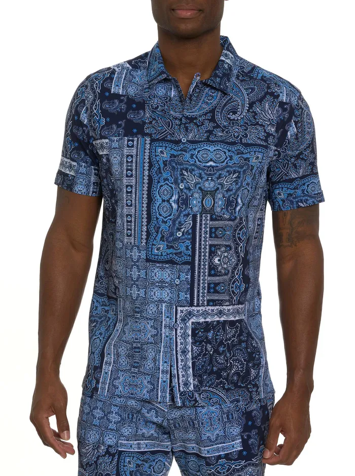 Robert Graham Short Sleeve Button Down Shirts Men THE GOTHAM SHORT SLEEVE BUTTON DOWN SHIRT Navy Robert Graham Short Sleeve Button Down Shirts Men THE GOTHAM SHORT SLEEVE BUTTON DOWN SHIRT Navy