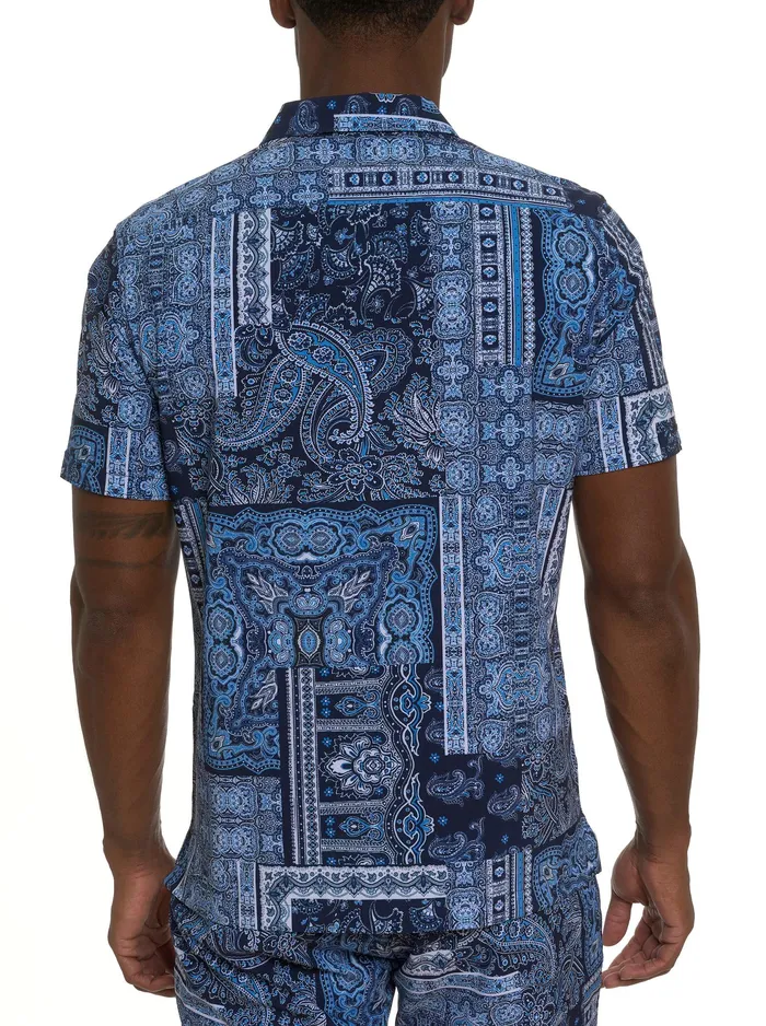 Robert Graham Short Sleeve Button Down Shirts Men THE GOTHAM SHORT SLEEVE BUTTON DOWN SHIRT Navy