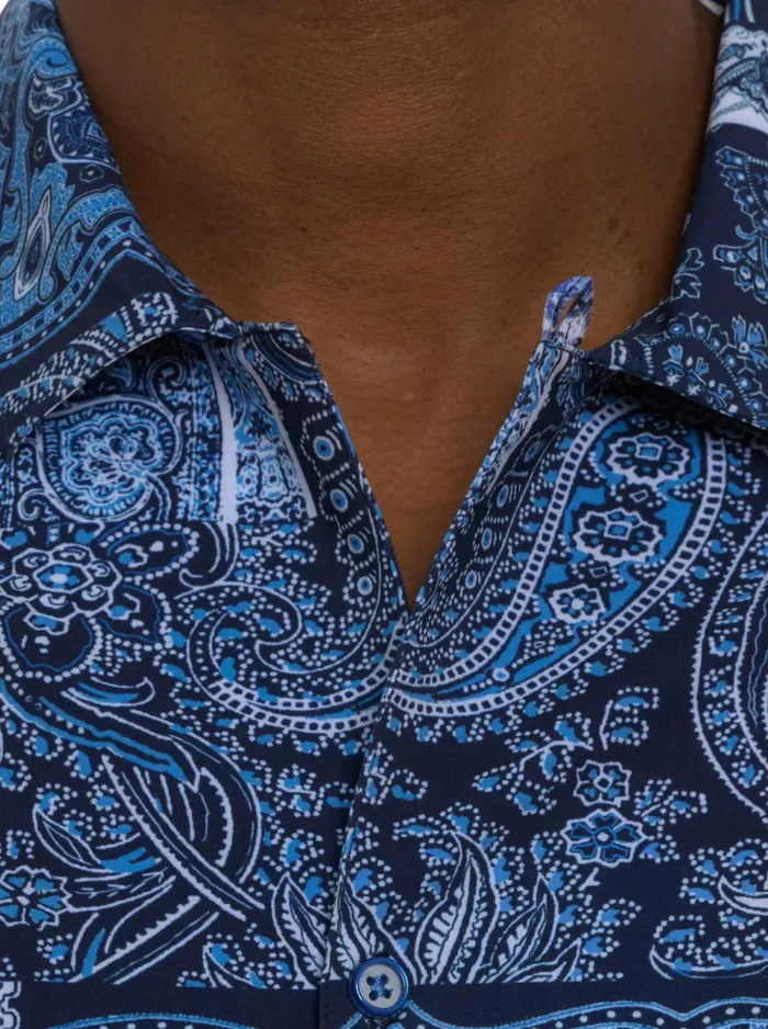 Robert Graham Short Sleeve Button Down Shirts Men THE GOTHAM SHORT SLEEVE BUTTON DOWN SHIRT Navy