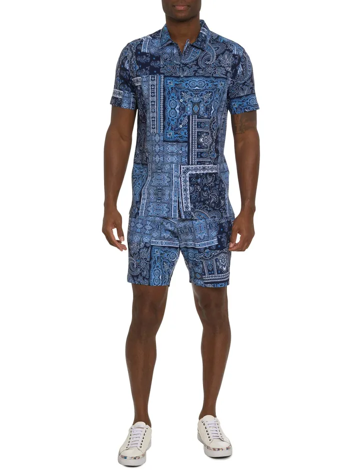 Robert Graham Short Sleeve Button Down Shirts Men THE GOTHAM SHORT SLEEVE BUTTON DOWN SHIRT Navy