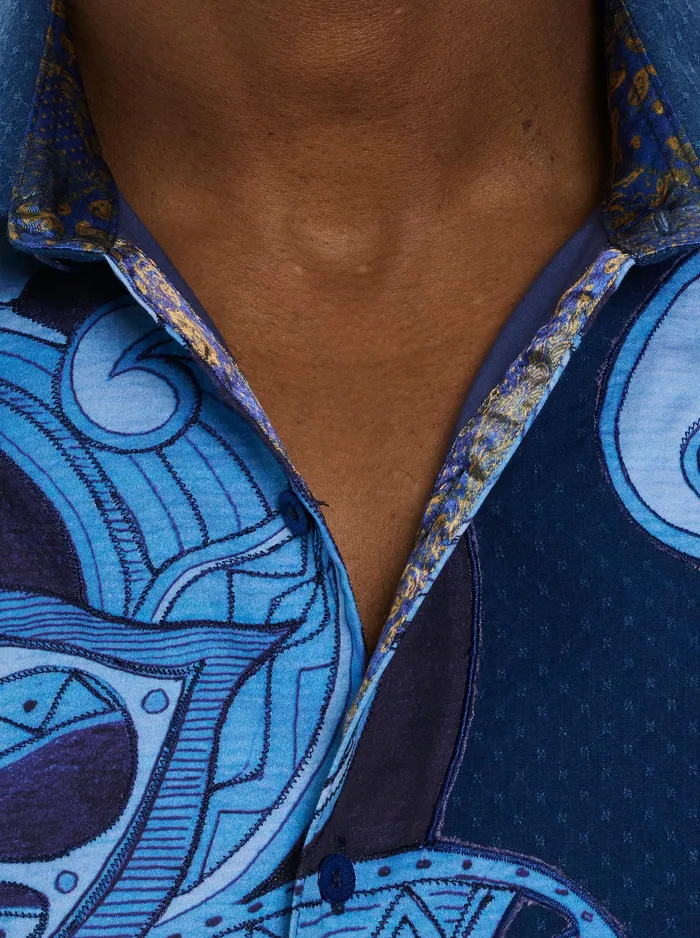 Robert Graham Short Sleeve Button Down Shirts Men TRANSIT SHORT SLEEVE BUTTON DOWN SHIRT Blue
