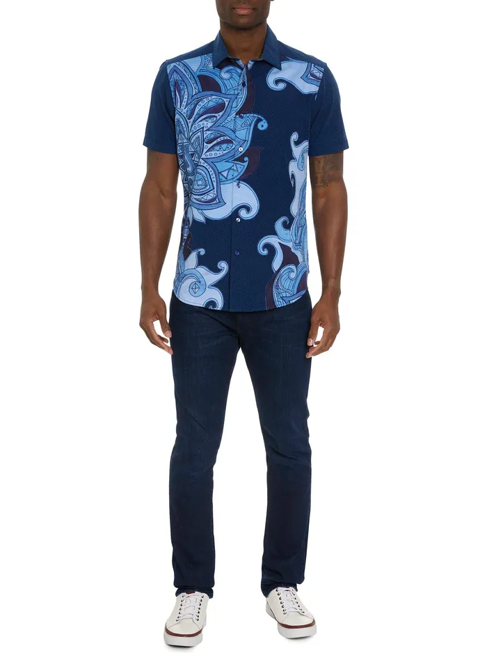 Robert Graham Short Sleeve Button Down Shirts Men TRANSIT SHORT SLEEVE BUTTON DOWN SHIRT Blue