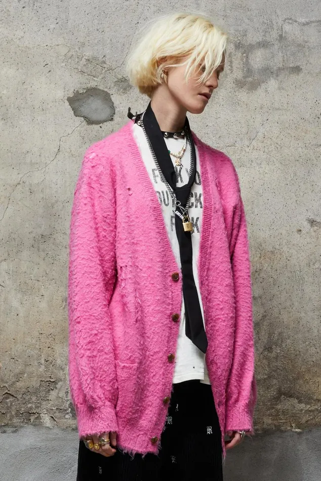 SHAGGY OVERSIZED DISTRESSED EDGE CARDIGAN 8211 PINK Women R13 Sweaters