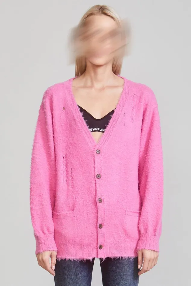 SHAGGY OVERSIZED DISTRESSED EDGE CARDIGAN 8211 PINK Women R13 Sweaters