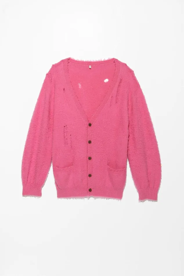 SHAGGY OVERSIZED DISTRESSED EDGE CARDIGAN 8211 PINK Women R13 Sweaters