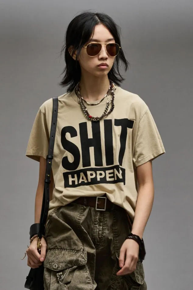 SHIT HAPPENS BOY T 8211 KHAKI Women R13 TShirts