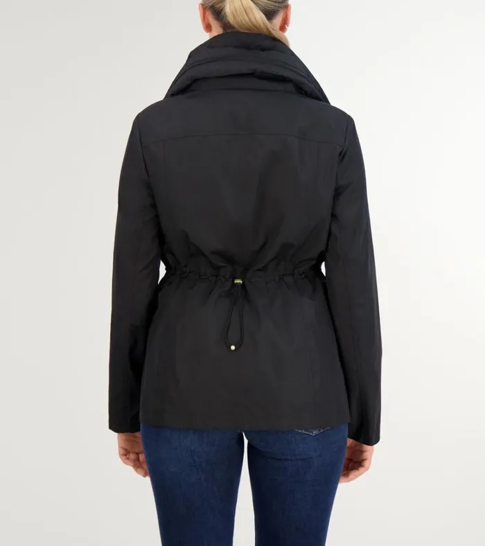 Short Packable Hooded Rain Jacket Black Women Cole Haan Rain Jackets