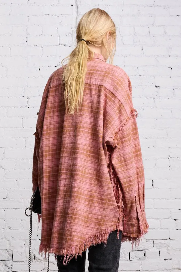 SHREDDED DROP NECK 8211 PINK OVERDYE Women R13 Tops