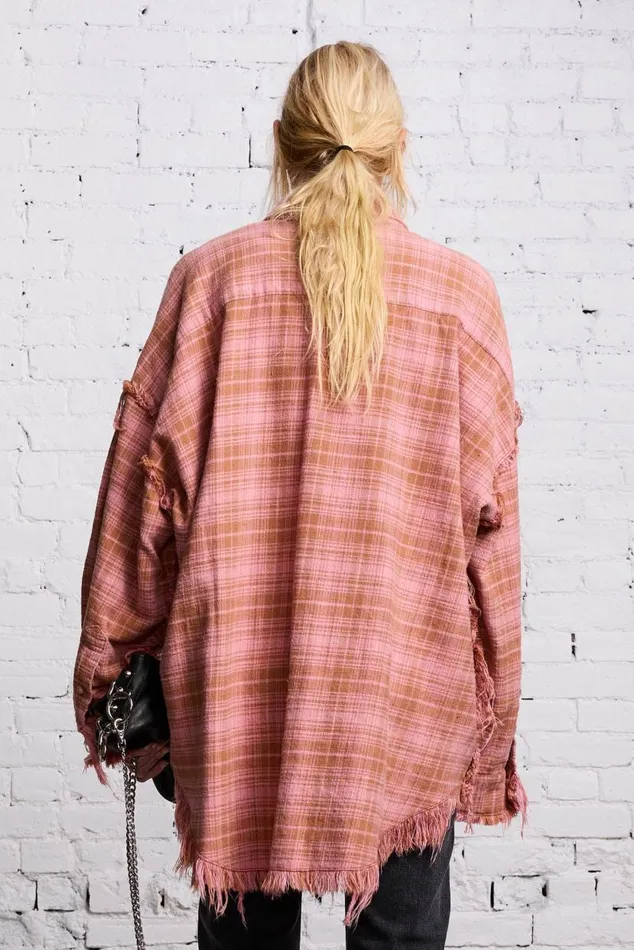 SHREDDED DROP NECK 8211 PINK OVERDYE Women R13 Tops