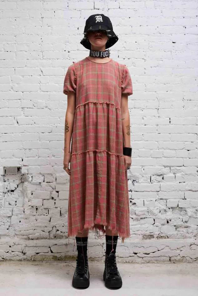 SHREDDED RELAXED MIDI 8211 RED PLAID Women R13 Dresses and Skirts