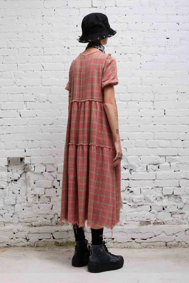 SHREDDED RELAXED MIDI 8211 RED PLAID Women R13 Dresses and Skirts