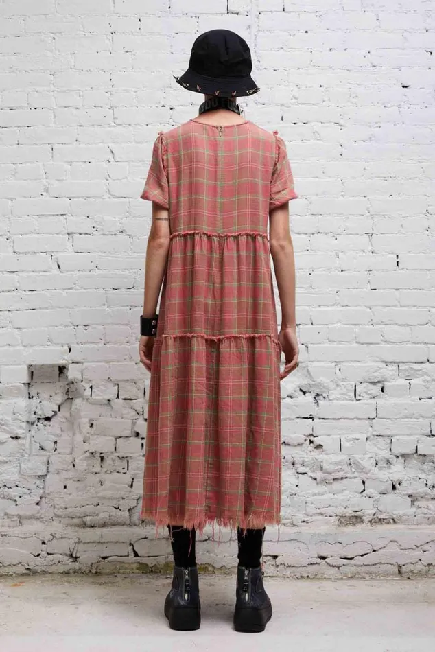 SHREDDED RELAXED MIDI 8211 RED PLAID Women R13 Dresses and Skirts