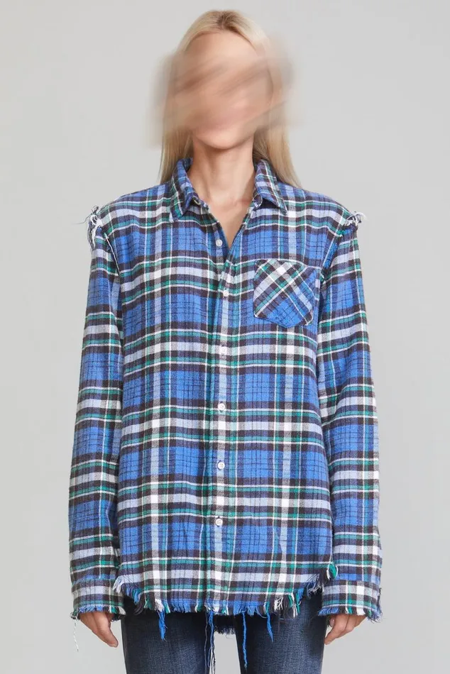 SHREDDED SEAM SHIRT 8211 BLUEGREEN PLAID Women R13 Tops
