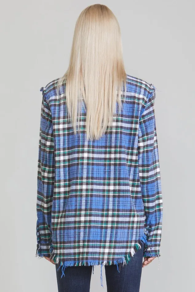 SHREDDED SEAM SHIRT 8211 BLUEGREEN PLAID Women R13 Tops