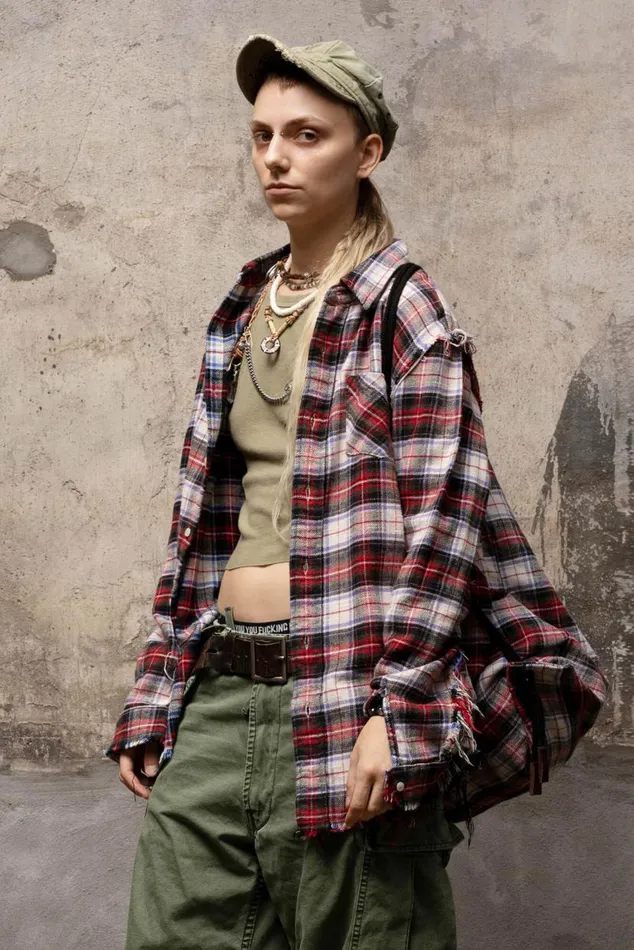 SHREDDED SEAM SHIRT 8211 ECRU PLAID Women R13 Tops