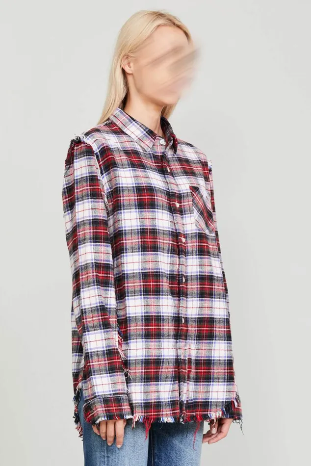 SHREDDED SEAM SHIRT 8211 ECRU PLAID Women R13 Tops