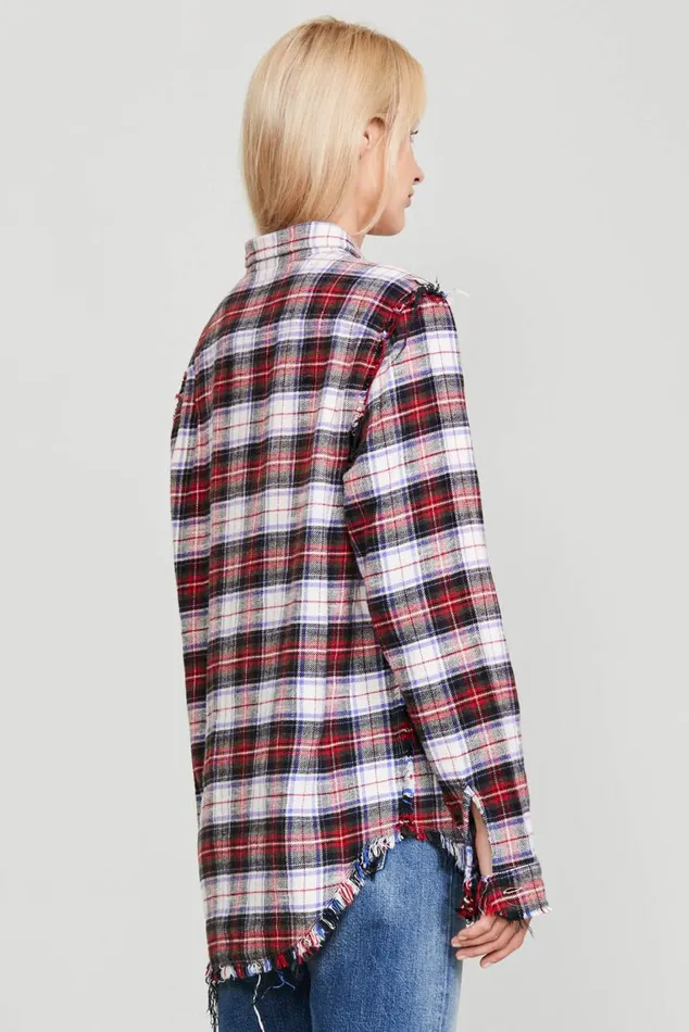 SHREDDED SEAM SHIRT 8211 ECRU PLAID Women R13 Tops