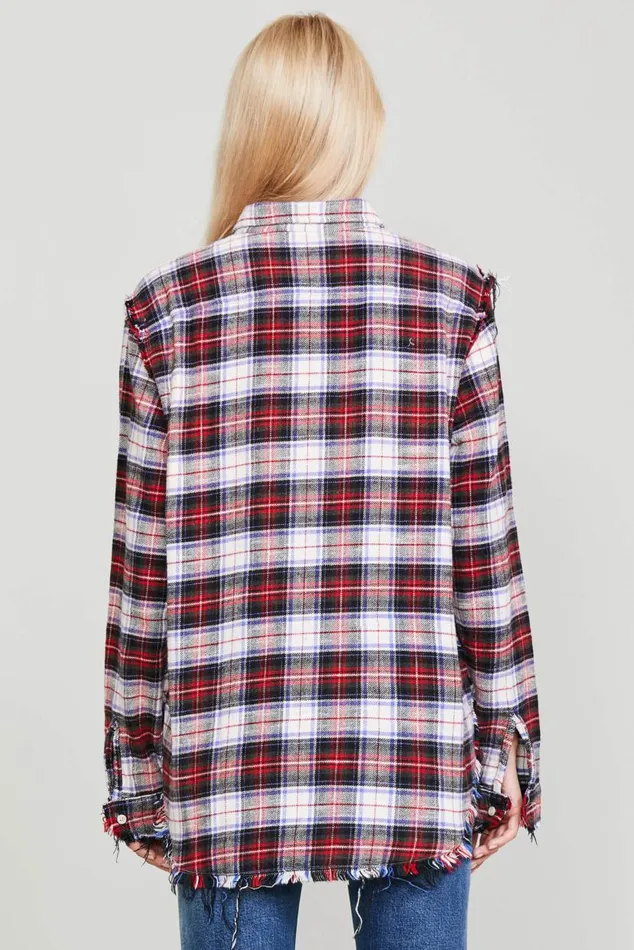 SHREDDED SEAM SHIRT 8211 ECRU PLAID Women R13 Tops