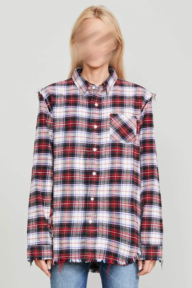 SHREDDED SEAM SHIRT 8211 ECRU PLAID Women R13 Tops