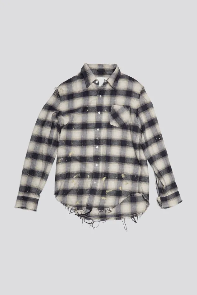 SHREDDED SEAM SHIRT 8211 GOLD SPLATTERED BLACK PLAID Women R13 Tops