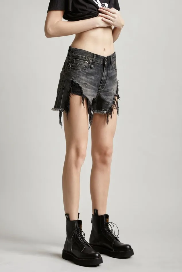 SHREDDED SLOUCH SHORT 8211 NILES BLACK Women R13 Denim