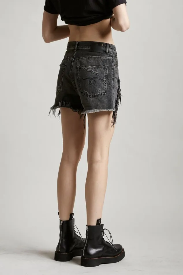SHREDDED SLOUCH SHORT 8211 NILES BLACK Women R13 Denim