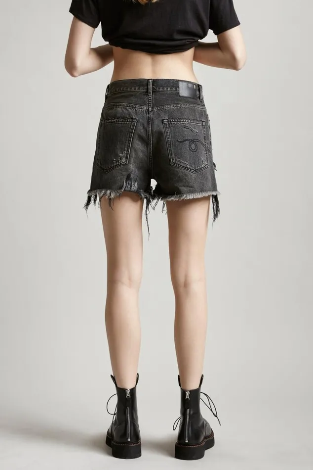 SHREDDED SLOUCH SHORT 8211 NILES BLACK Women R13 Denim