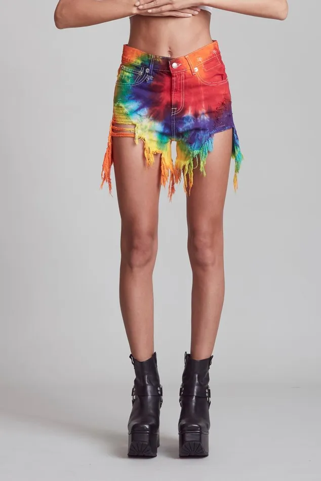 Shredded Slouch Short 8211 Tie Dye Women R13 Denim